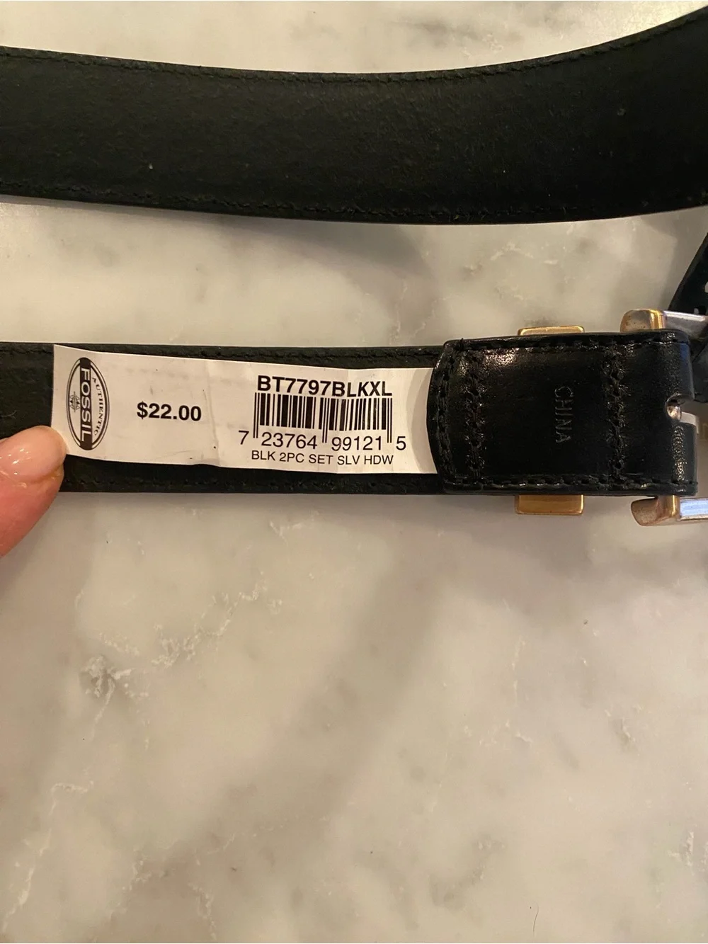 Fossil Black Leather Belt with Gold Buckle